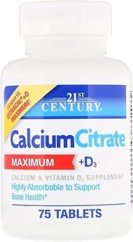 Фото 21st Century Calcium Citrate Maximum + D3 75 таблеток