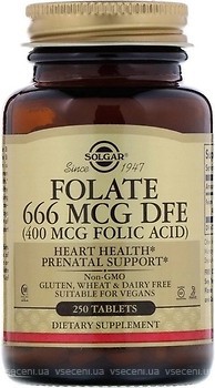 Фото Solgar Folate 666 мкг DFE Metafolin 400 мкг 250 таблеток