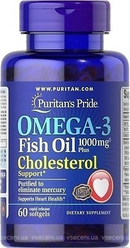 Фото Puritan's Pride Omega-3 Fish Oil 1000 мг Plus Cholesterol Support 60 капсул