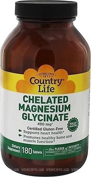 Фото Country Life Chelated Magnesium Glycinate 180 таблеток