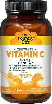 Фото Country Life Chewable Vitamin C 500 мг со вкусом апельсина 90 таблеток