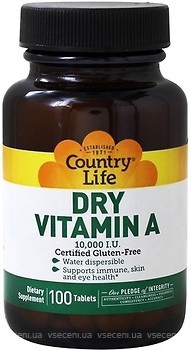 Фото Country Life Dry Vitamin A 10000 IU 100 таблеток