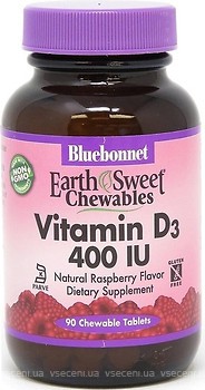 Фото Bluebonnet Nutrition EarthSweet Chewables Vitamin D3 со вкусом малины 400 IU 90 таблеток