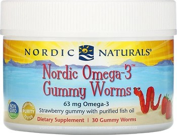 Фото Nordic Naturals Nordic Omega-3 Gummy Worms со вкусом клубники 30 таблеток