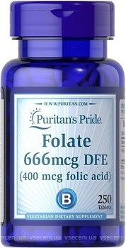 Фото Puritan's Pride Folate 666 мкг DFE 250 таблеток