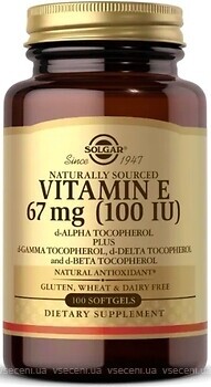 Фото Solgar Natural Vitamin E 100 IU Pure d-Alpha Tocopherol 100 капсул