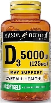 Фото Mason Natural Vitamin D3 5000 ME 100 капсул