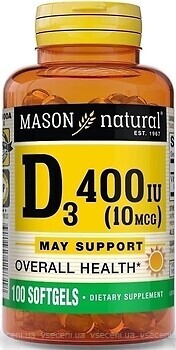 Фото Mason Natural Vitamin D3 400 ME со вкусом ванили 100 таблеток