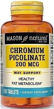 Фото Mason Natural Chromium Picolinate 200 мкг 100 таблеток
