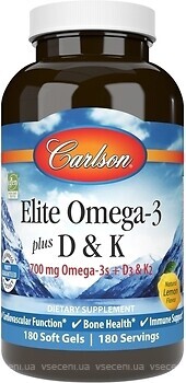 Фото Carlson Labs Elite Omega-3 Plus D And K со вкусом лимона 180 капсул