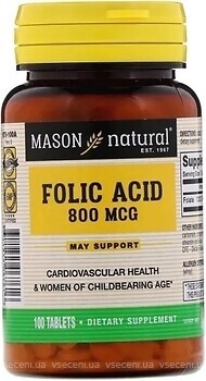 Фото Mason Natural Folic Acid 800 мкг 100 таблеток