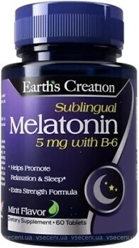Фото Earth's Creation Sublingual Melatonin 5 мг with B-6 60 капсул