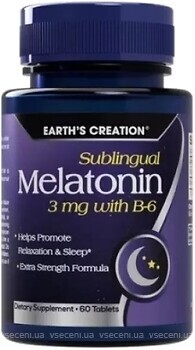 Фото Earth's Creation Sublingual Melatonin 3 мг with B-6 60 таблеток