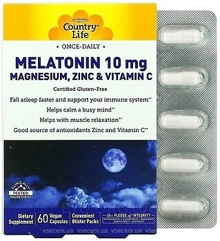 Фото Country Life Melatonin with Magnesium Zinc and Vitamin C 60 капсул