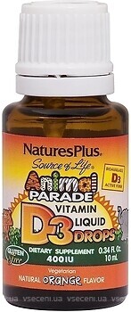 Фото Nature's Plus Animal Parade Vitamin D3 Liquid Drops со вкусом апельсина 10 мл