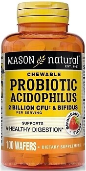 Фото Mason Natural Chewable Probiotic Acidophilus со вкусом клубники 100 таблеток
