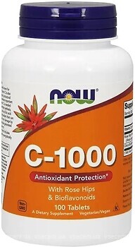 Фото Now Foods Vitamin C-1000 with bioflavonoids со вкусом шиповника 100 таблеток
