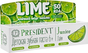 Фото President Гелевая зубная паста Junior Лайм 50 мл