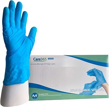 Фото Care365 перчатки виниловые неопудренные Synmax Blue M 50 пар