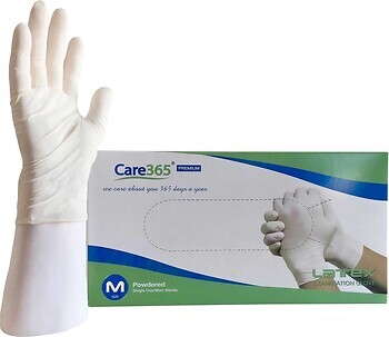 Фото Care365 перчатки латексные опудренные M 50 пар