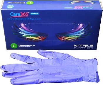 Фото Care365 перчатки нитриловые неопудренные кобальтовые Premium L 50 пар