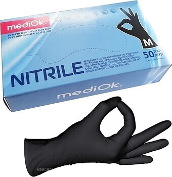 Фото MediOk перчатки нитриловые неопудренные Black M 50 пар