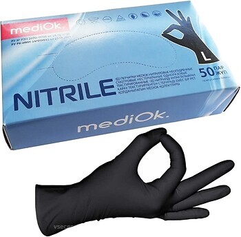 Фото MediOk перчатки нитриловые неопудренные Black L 50 пар