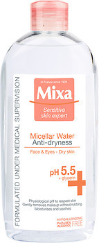 Фото Mixa мицеллярная вода Anti-Dryness для сухой чувствительной кожи лица 400 мл