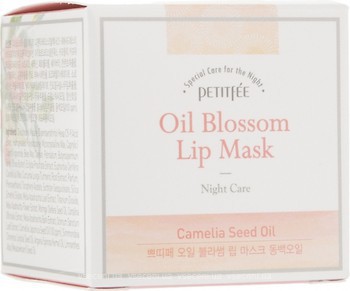 Фото Petitfee ночная маска для губ Lip Mask Oil Blossom с витамином E и маслом камелии 15 г