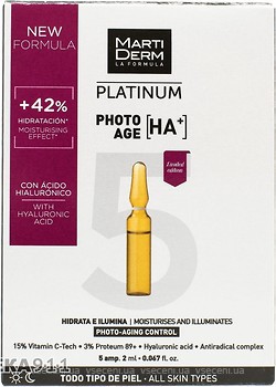 Фото MartiDerm концентрат для лица, шеи и зоны декольте Platinum Photo Age HA+ 5 x 2 мл