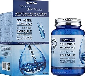 Фото FarmStay сыворотка для лица с коллагеном и гиалуроновой кислотой Collagen & Hyaluronic Acid All-In-One Ampoule 250 мл