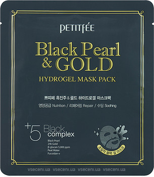Фото Petitfee Black Pearl & Gold Hydrogel Mask гидрогелевая маска с золотом и черным жемчугом 5 шт