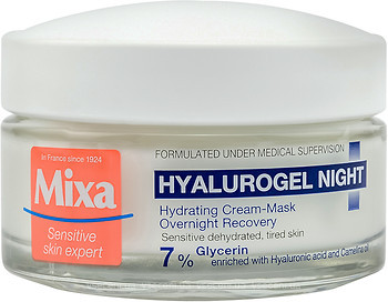 Фото Mixa Hydrating Hyalurogel Night Cream-Mask крем-маска ночной Увлажнение и восстановление для чувствительной кожи 50 мл