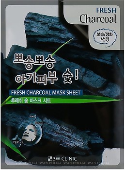 Фото 3W Clinic тканевая маска для лица Fresh Charcoal Mask Sheet с древесным углем 23 г