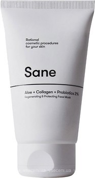 Фото Sane маска для лица Face Mask Aloe + Collagen + Probiotics 2% Regenerating Protecting Восстанавливающая 75 мл