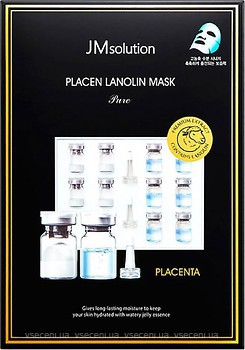 Фото JMsolution тканевая маска для лица Placen Lanolin Mask с белками плаценты и ланолином 30 мл