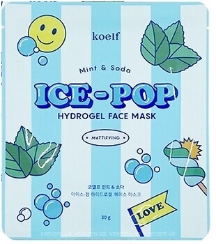 Фото Koelf гидрогелевая маска для лица Hydrogel Face Mask Ice-Pop Mint & Soda с мятой и содой 30 г