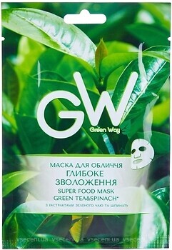 Фото Green Way тканевая маска для лица Super Food Mask Green Tea Глубокое увлажнение 25 г