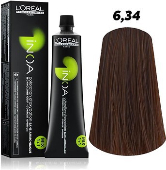 Фото L'Oreal Paris Professionnel Inoa 6.34 темный блондин золотистый медный