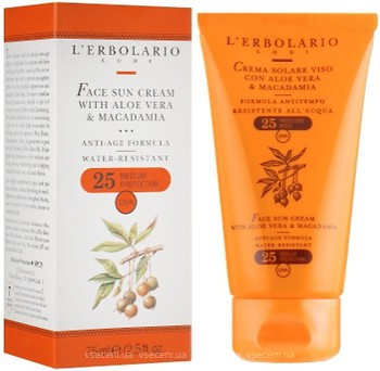 Фото L'Erbolario солнцезащитный крем для лица Crema Solare SPF 25 алоэ вера и макадамия 75 мл