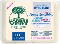 Фото L'Arbre Vert твердое мыло Family & Baby Sensitive гипоаллергенное с экстрактом сладкого миндаля 2x 100 г