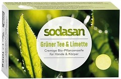 Фото Sodasan твердое крем-мыло Антибактериальное Зеленый чай и лайм 100 г