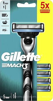 Фото Gillette бритвенный станок Mach 3 с 5 сменными картриджами