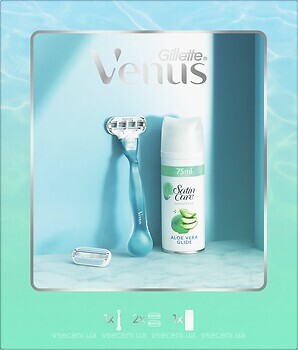 Фото Gillette Venus подарочный набор Smooth с 2 сменными картриджами и гелем Satin Care 75 мл