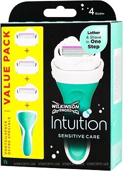 Фото Wilkinson Sword (Schick) бритвенный станок Intuition Sensitive с 3 сменными картриджами