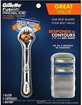 Фото Gillette бритвенный станок Fusion ProGlide Flexball Power с 2 сменными картриджами