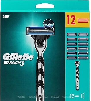 Фото Gillette бритвенный станок Mach 3 с 12 сменными картриджами