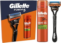 Фото Gillette подарочный набор Fusion5 с 1 сменным картриджем и гелем для бритьям Fusion Sensitive 200 мл
