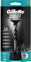 Фото Gillette бритвенный станок Mach 3 Charcoal с 6 сменными картриджами