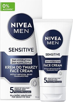 Фото Nivea Men крем после бритья 24-часовое увлажнение для чувствительной кожи 75 мл